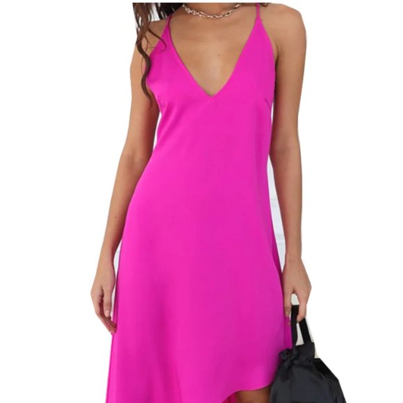 ADELYN RAE PINK NANCI STRAPPY ASYMMETRICAL CREPE DRESS - Picture 1 of 9